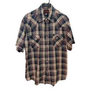 Mens Western Shirt Large Plains Western Wear  Short Sleeve Pearl Snap